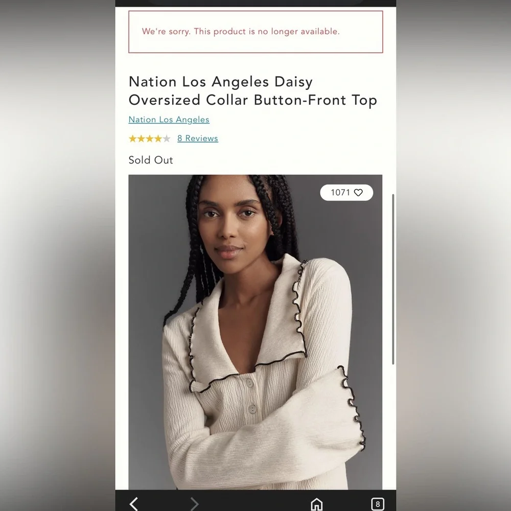 Anthropologie Nation Los Angeles Daisy Oversized Collar Button-Front Top - Picture 2 of 12